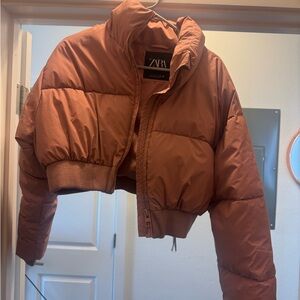Zara Women's Tan Cropped Puffer Jacket